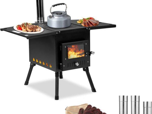 Camping Wood Stove, Outdoor, Portable, in Tent, Wood Burning stove with Stainless Chimney Pipes.