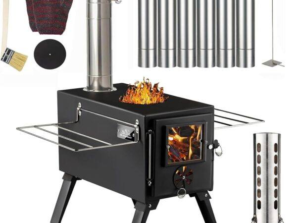 Camping Wood Stove, Outdoor, Portable, in Tent, Wood Burning stove with Stainless Chimney Pipes.