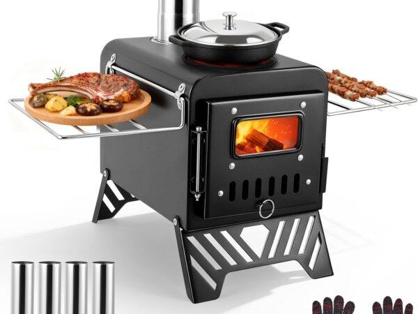 Wood Burning Stove,Tent Camping Stove outdoor,Foldable,Portable Hot Tent Wood Stove with Windproof Chimney for Outdoor Camping Cooking